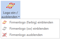 Sofern die Vorlage entsprechend vorbereitet ist, kann das Logo über diese Schaltfläche geändert (farbig, s/w), oder ganz ausgeblendet werden.